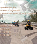 ATVs on road with replacement parts text for Kawasaki Bayou 300 KLF300 1988-2004, including part numbers 21119-1241, 21119-1302, 21119-1369.