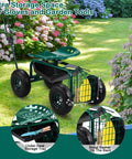 Garden Cart With Rolling Seat And Adjustable Handle, 360 Degree Rotating Stool, Handy Tool Tray, outdoor wagon in garden