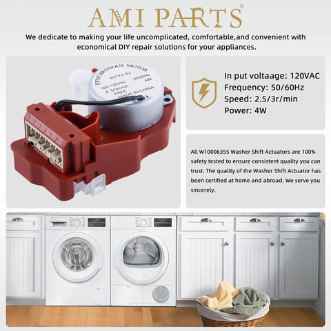 Replacement Washing Machine Shift Actuator WPW10006355 For Front Load Washers Gear Shift Switch Replaces AP6014711 PS11747977 W10006355 And Related Part Numbers Fixes Will Not Start Not Rotating And Slow Spin Issues, red washer motor