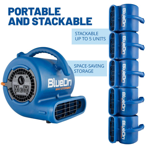 Stacked Storm 25 One Quarter HP 900 CFM Air Mover Blower For Water Damage Restoration And Carpet Drying Floor Home Use