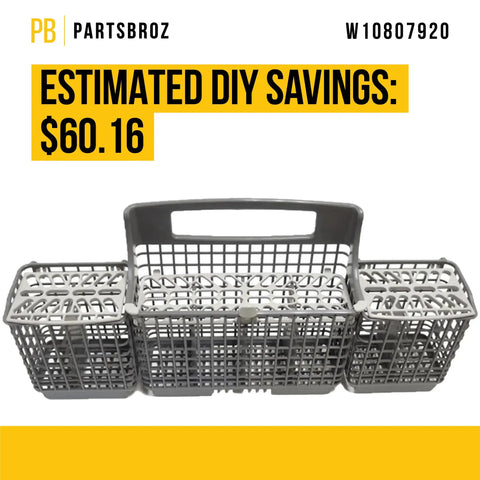 Silverware Basket For Whirlpool And Kenmore Dishwashers Replacement W10807920 with handle and compartments, estimated savings $60.16