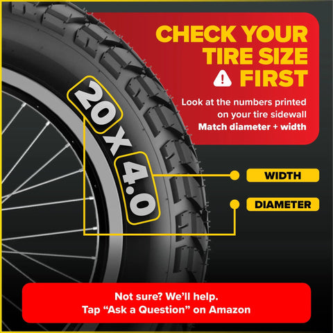 Diagram showing tire size measurement for Fat Tire 20x4.0 Inner Tube Set With Schrader Valve For Mountain Bikes And E Bikes.
