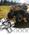 Beefed Up Rear Driveshaft U Joint Set for Can-Am Outlander and Commander UTVs, Heavy Duty Axle Joint Kit Fits 400 450 500 570 650 800 850 1000 Models, Easy Install, High-Performance Replacement, silver steel U-joint with clips