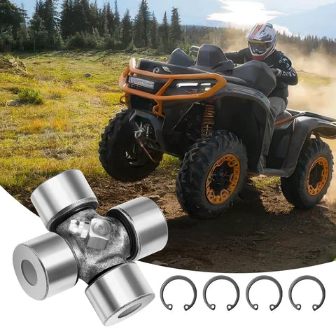 Beefed Up Rear Driveshaft U Joint Set for Can-Am Outlander and Commander UTVs, Heavy Duty Axle Joint Kit Fits 400 450 500 570 650 800 850 1000 Models, Easy Install, High-Performance Replacement, silver steel U-joint with clips