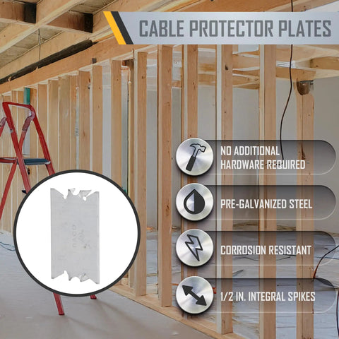 Go To Cable Protector Plate for Wood Studs 2-9/16 Inch Long Pack of 200 Pre Galvanized Steel on construction site