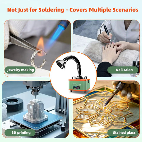 Slick Desktop Solder Fume Extractor With Badass Suction And Three Stage Hepa Paired With Activated Carbon for multiple crafting scenarios.