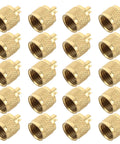 Professional Grade Beefy Brass Refrigeration Valve Caps With Slick Knurled Nozzles For Ac Systems And Coolant Lines Leak Proof Field Service Covers No Sweat Maintenance 30 Pack arranged in rows.