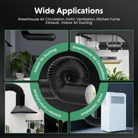 4 Inch Insulated Flexible Dryer Vent Hose 25 Feet With 2 Clamps Heavy Duty Four Layer Duct displayed in various applications