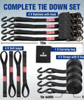 Beefy Heavy Duty Ratchet Straps 1 Inch By 15 Feet, 1650 Lbs Break Strength, 4 Pack With Soft Loops detailed view