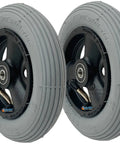 Top Shelf Pair Of 6 X 1 1/4 Inch Wheelchair Caster Wheels With Pneumatic Tires And 5/16 Bearings on black plastic mag wheels.