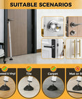 2 In 1 Sliding Door Security Bar, Adjustable From 16.5 To 48 Inches, installed on a hinged door, anti-scratch feet on various floors.