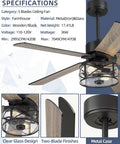 Specifications of 48 Inch Dope Industrial Black Farmhouse Ceiling Fan With Glass Shade, Reversible Matte Black And Wood Blades