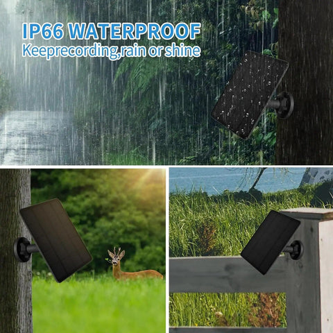 Trail Camera Solar Power Kit With Built In 5000mAh Battery IP66 Waterproof Portable Charger mounted in outdoor environment
