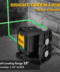 Self Leveling Laser Level With 47 Inch Tripod IP54 Rechargeable Green Laser 65 Feet Range 3 Brightness Line Modes Type C Charging Great For Quick Accurate Layouts, black housing with green cross lines