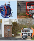 Two Pack 125V 15 Amp NEMA 5-15P Straight Blade Plug Kit connected to generators and cable reels outdoors.
