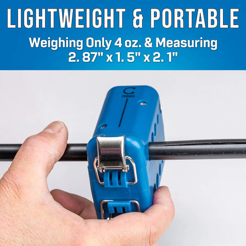 Person holding Miniflex Tube Fiber Optic Slit And Ring Tool For Five Point Eight To Twelve Millimeters Cables, showing size and lock design