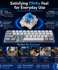Blue 3 Pin Clicky Mechanical Keyboard Switches Set Pre Lubed MX Compatible RGB For Repair Custom Builds Typing Gaming And DIY Projects Great Replacements For Worn Or Inconsistent Keys 25 Pack, clear switch and keyboard view