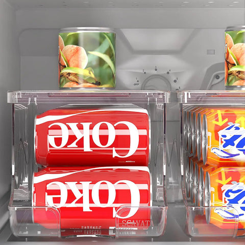 Two Pack Stackable Refrigerator Can Organizer With Lids Holds 10 Cans Each Clear Plastic Soda Can Dispenser in fridge