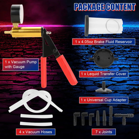 2 In 1 Handheld Vacuum Pump Brake Bleeder Kit For Motorcycle With Vacuum Gauge And 0 To 30 In Hg Range For Precise Brake Bleeding Auto Diagnostics Includes Adapters And Quick Connect Fittings, 4.05oz reservoir