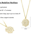 Gold Plated Medallion Coin Necklace For Women 20 Inch 18K Gold Plated Chain With 2 Inch Extender, showing necklace details and dimensions.