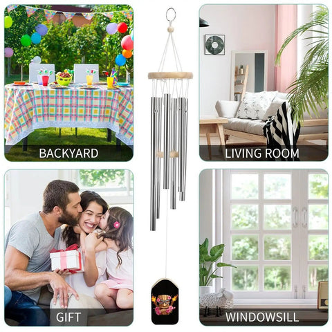 Mask Inspired Hawaiian Flowers Wind Chimes With Six Tuned Aluminum Tubes For Outdoor Decor Garden Patio Balcony Good Vibe Weatherproof Aluminum Build With Wooden Tags And Sturdy Hangers in various settings