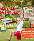 Child using the 60ft Slackline Obstacle Course For Kids With 8 Accessories, Tree Protector And Carry Bag in backyard