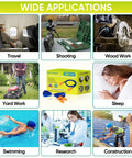 Collage showing 12 Pairs Reusable Silicone Ear Plugs For Sleeping And Noise Reduction, corded for various applications.