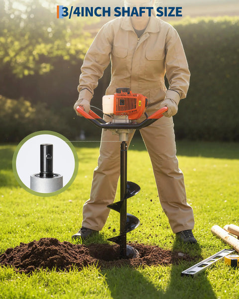 Gas Powered Post Hole Digger With 43cc 2-Stroke Engine, 8 Inch Auger Bit in use on grassy lawn