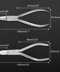 Pro Grade 6 Inch Nylon Jaw Round And Flat Nose Pliers For Eyeglasses Adjustment Straight Up Solid Glasses Repair Tool Kit With Mini Precision Screwdriver dimensions shown on a black background.