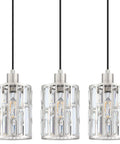 Three Pack Crystal Hanging Pendant Lights 5.5 Inch With Brushed Nickel Finish For Kitchen Island Bar And Dining Room Modern Sleek Pendant Fixture With Crystal Metal Shade For Corridor Living Room Over Sink.