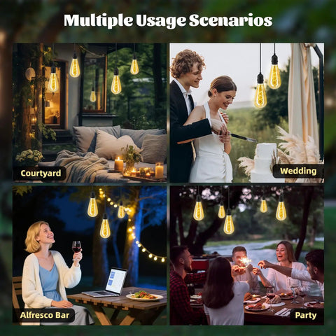 Two Pack Hanging Solar Lights With Glass Edison Bulbs Solar Powered Lanterns Outdoor Waterproof LED Garden Decor For Patio