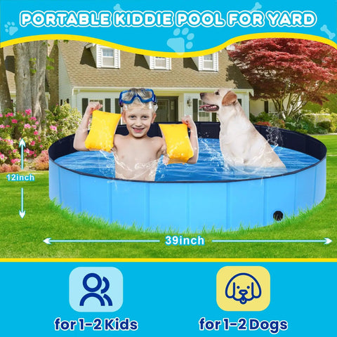 Foldable Dog Pool 39 Inch Collapsible Backyard Bath Tub For Dogs And Kids Portable Hard Plastic Base Easy To Fold And Carry