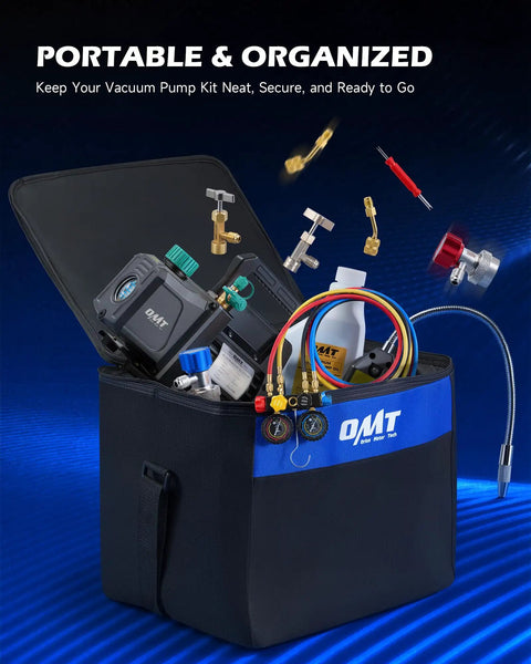 4.5 CFM AC Vacuum Pump And Gauge Set With 4 Way Manifold, Color Coded Hoses, Electronic Leak Detector, R134a R22 R410a Taps And Quick Couplers, Vacuum Oil, And A Beast Carrying Case For Auto And Home HVAC Evacuation portable kit in carry case