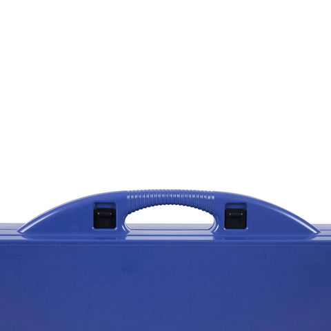 Close-up of handle on Folding Picnic Table With Benches For Four, Portable Camping Outdoor Table With Umbrella Hole, Royal Blue