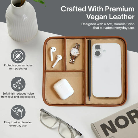 Snap Up This Dope Sand Brown Leather Valet EDC Tray to Sort Your Daily Essentials Watch and Change While Keeping Your Desk or Nightstand Clutter Free and Looking Fresh in Medium Size with compartments for accessories.