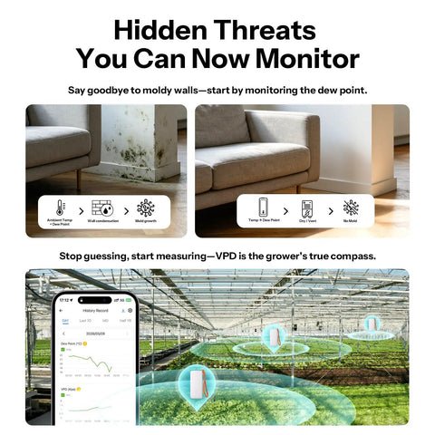 AirGuard TH Lite Zigbee Temperature Humidity Sensor With App Alerts For Real Time Remote Monitoring In Greenhouse And Wine Cellar Thermometer Hygrometer Works With Alexa And Google Home 4 Pack monitoring dew point and VPD in greenhouse