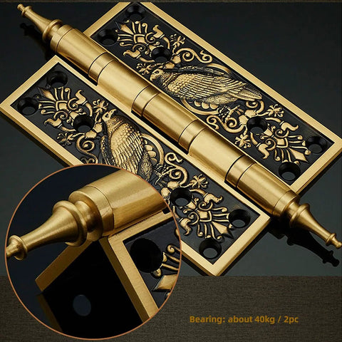5-Inch European-Style Copper Door Hinge For Cabinets And Rooms, Thick Retro Antique Gold Finish, decorative detail