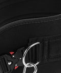 Close-up of Heavy Duty Weightlifting Waist Belt With Thickened Metal Chain, showing durable black material and metal buckle.