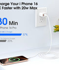 20W USB C Fast Charger Wall Block With 6 Ft Type C To USB C Cable for iPhone 16 charging to 57% in 30 minutes