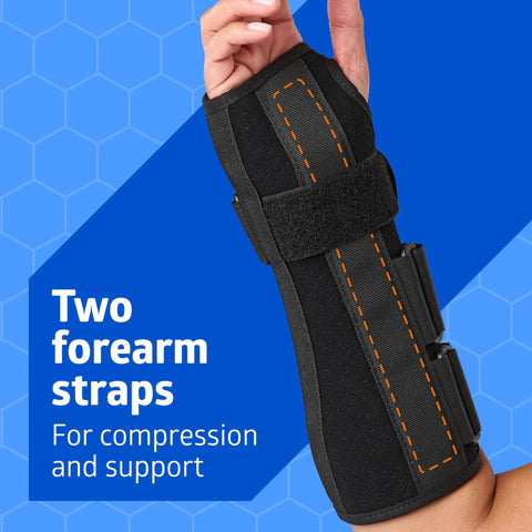 Slip On Wrist And Forearm Splints for Right Arm, Medium, 10 Inch, showing two forearm straps for compression and support.