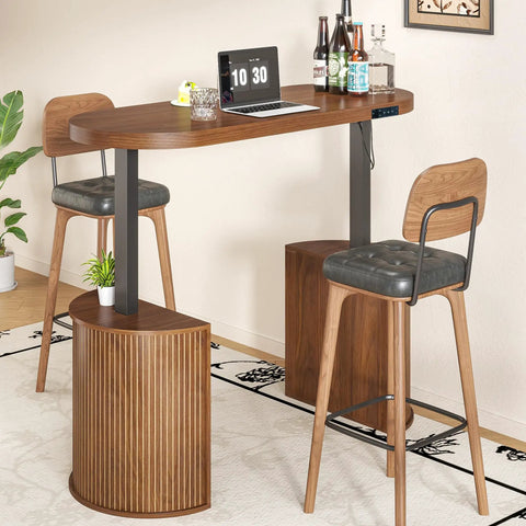 Electric Standing Desk With Storage 55 By 22 Inch Sit Stand Workstation In Walnut Wood, Adjustable Height From 28.35 To 46 Inches