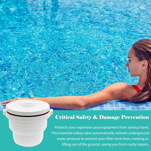 Front view of GripNex SP1056 spring-loaded hydrostatic relief valve, white plastic, for pool/spa equipment.