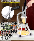 Ezcasch stainless steel commercial French fry cutter with extended handle and four blade options for potatoes