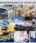 Real Deal Handheld Label Maker With Plug and Play Bluetooth Sync in use for organizing jars, tools, and files indoors and outdoors.