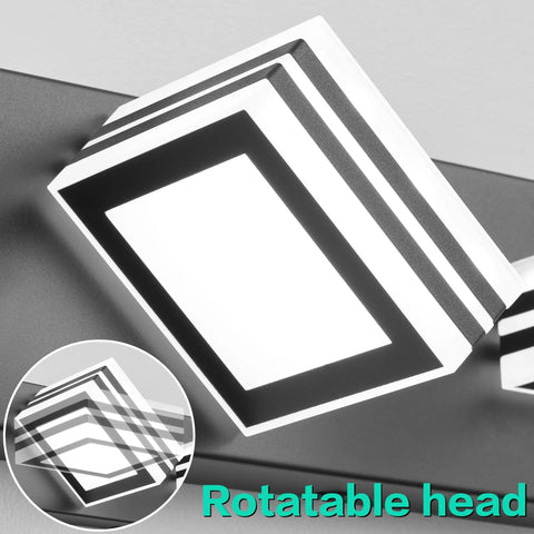 Close-up of Modern Dimmable Vanity Lights For Bathroom LED Three Light Over Mirror Chrome Bath Wall Fixture with rotatable head.