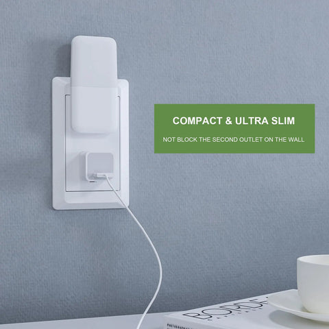 Plug In Night Light With Smart Dusk To Dawn Sensor plugged into wall, compact design, not blocking second outlet, 2 pack