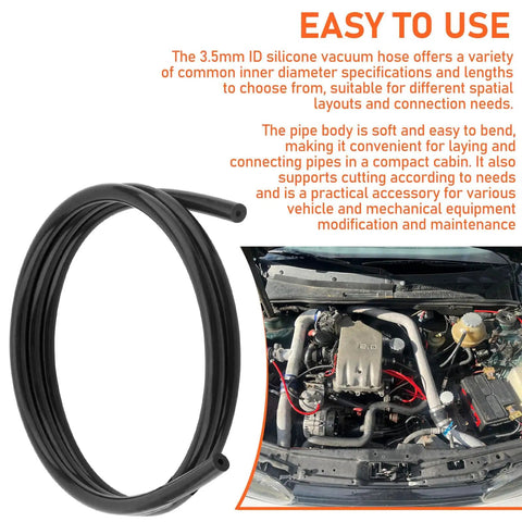 Black High Temp Silicone Vacuum Tubing Hose 5 Foot Roll, 3.5mm Inner Diameter, -65F To 350F Heat Resistant, coiled
