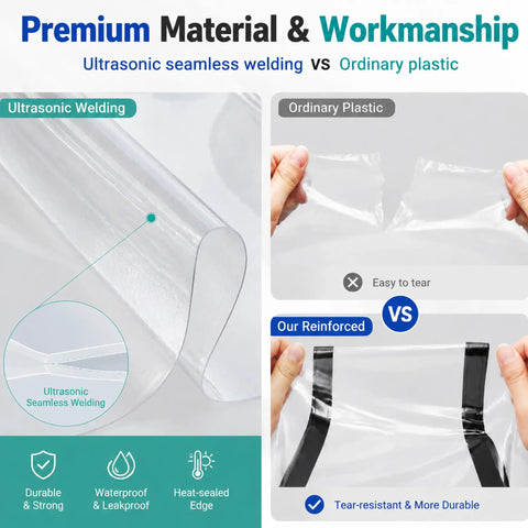 Comparison of Ultra Clear Storage Bags 2 Pack 17.7 Inches for Shoes and Tools with ultrasonic welding and ordinary plastic.