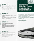 Before installing GX20072 deck belt, follow step-by-step guide for maintenance and inspection of pulleys and spring condition.