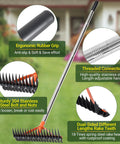 Must Have Thatch Rake For Lawns 18 Sharp Tempered Spring Steel Tines With 62.5 Inch Adjustable Stainless Steel Handle Heavy Duty Dethatching Rake For Dead Grass Yard Care Garden Lawn Maintenance